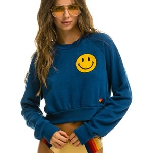 Aviator Nation Smiley Cropped Crew Relaxed Sweatshirt
